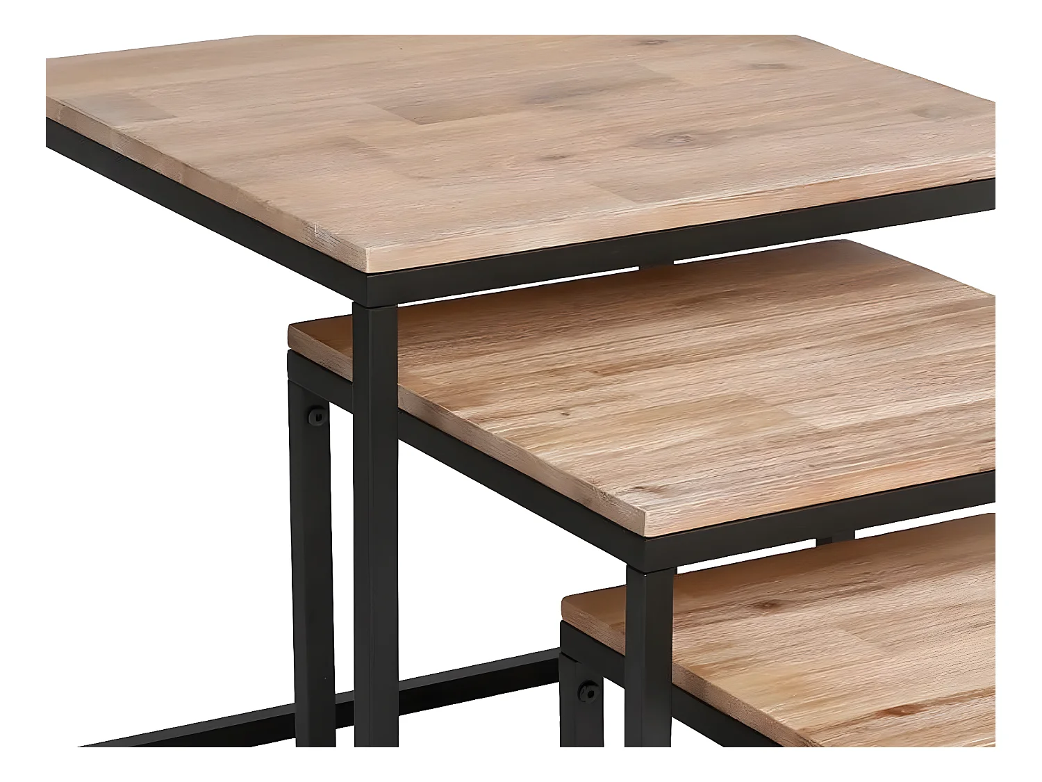 Lot de 3 tables gigognes en Bois d'Acacia et Métal noir