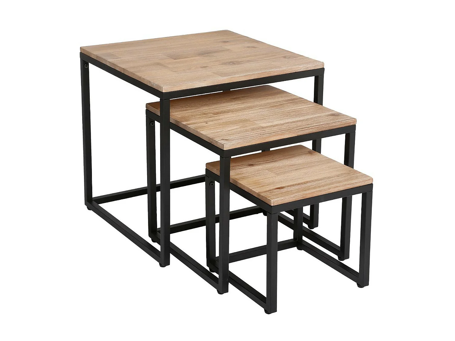 Lot de 3 tables gigognes en Bois d'Acacia et Métal noir