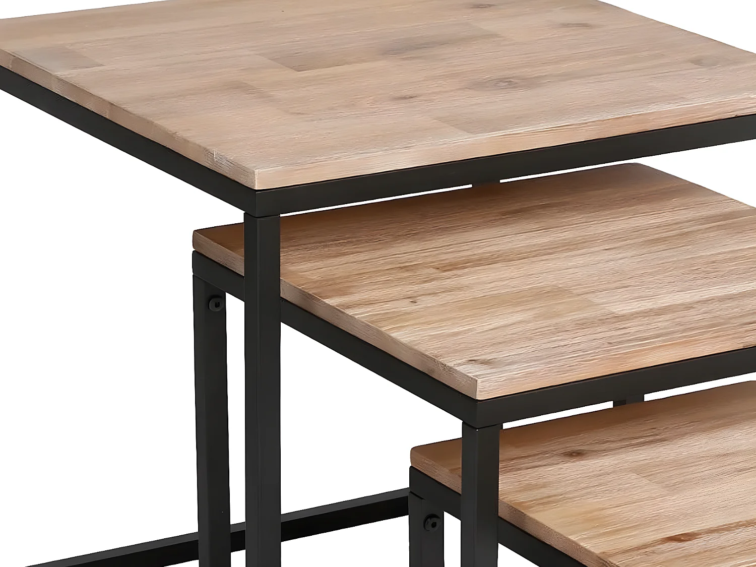 Lot de 3 tables gigognes en Bois d'Acacia et Métal noir
