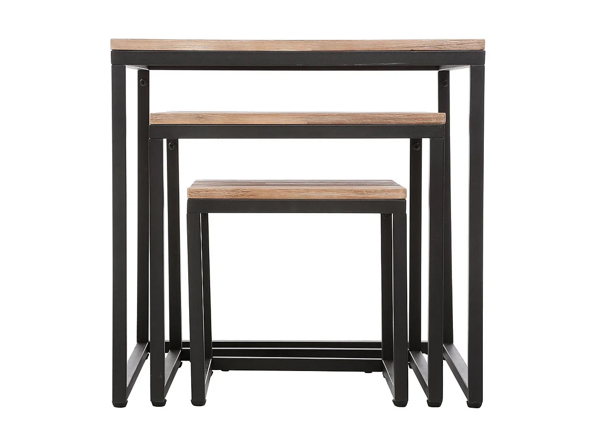 Lot de 3 tables gigognes en Bois d'Acacia et Métal noir