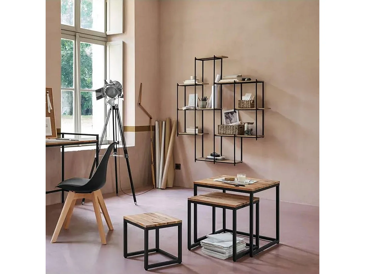 Lot de 3 tables gigognes en Bois d'Acacia et Métal noir