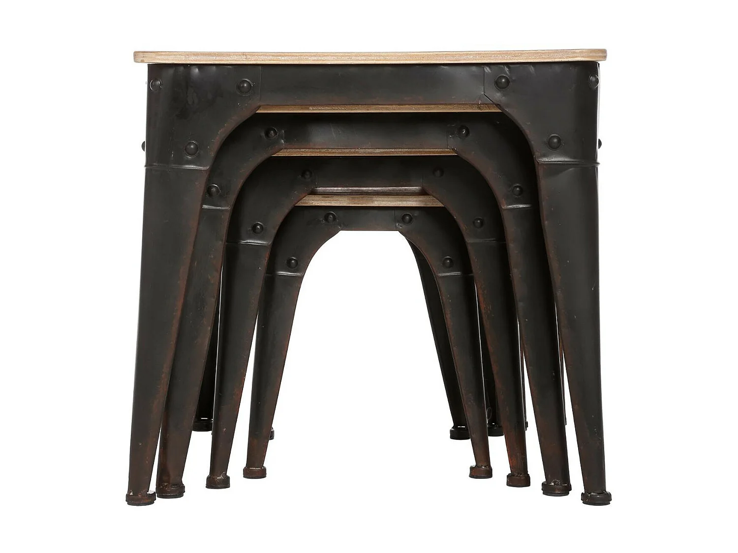 Set de 4 Tables gigognes Bois et en métal Noir effet vieilli