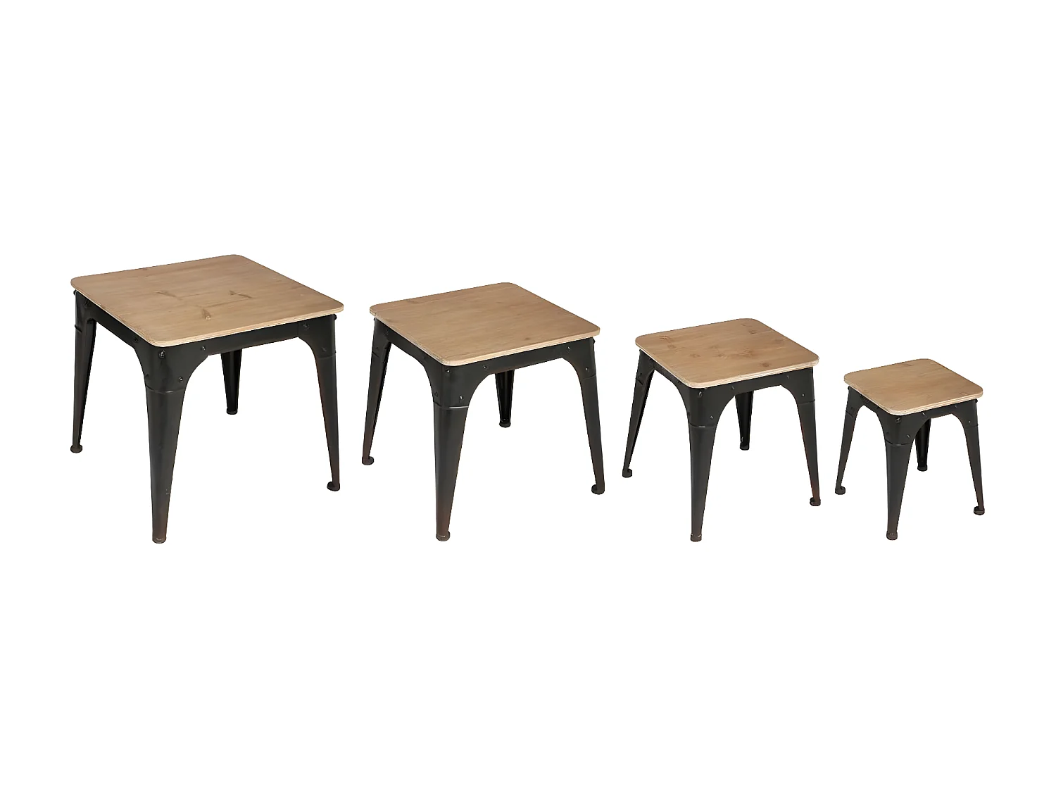 Set de 4 Tables gigognes Bois et en métal Noir effet vieilli