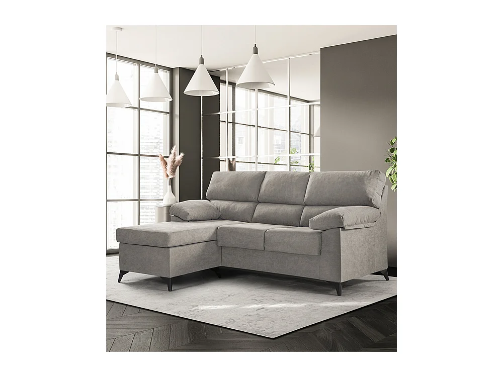 Sofá Chaise Longue de 100x241x157 cm de tela en color beige y patas en color negro Hilton