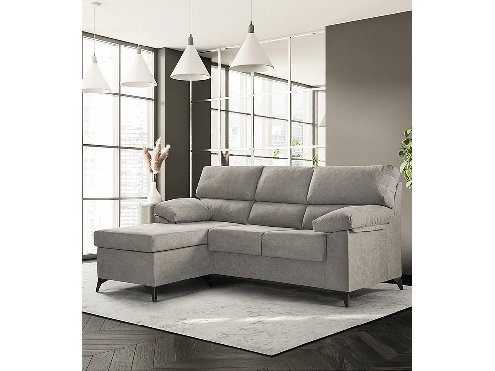 Sofá Chaise Longue de 100x241x157 cm de tela en color beige y patas en color negro Hilton