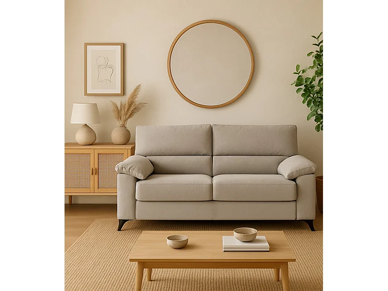 Sofá de 2 plazas de 140x110x85 cm de tela de microfibra en beige y patas negras Hilton