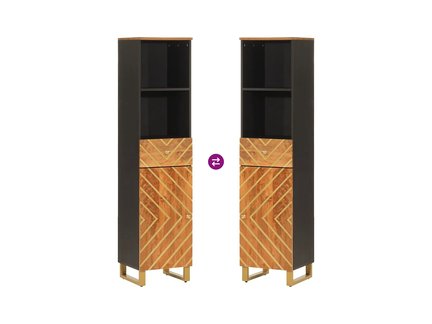 Armoire bain marron et noir 38x33,5x160 bois massif manguier