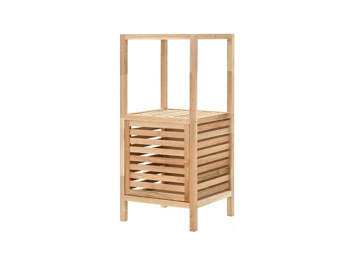 Etagère de rangement 1 porte 2 plateaux noyer massif clair Lenny