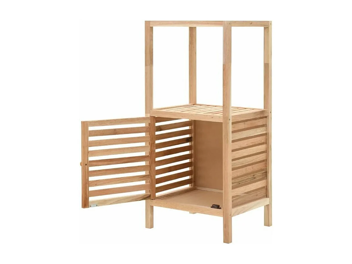 Etagère de rangement 1 porte 2 plateaux noyer massif clair Lenny