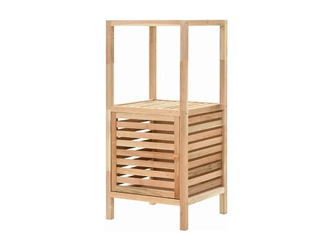 Etagère de rangement 1 porte 2 plateaux noyer massif clair Lenny