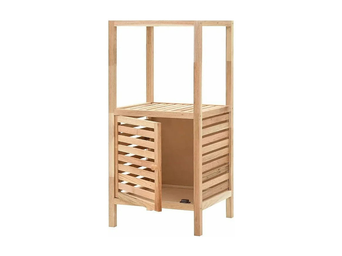 Etagère de rangement 1 porte 2 plateaux noyer massif clair Lenny