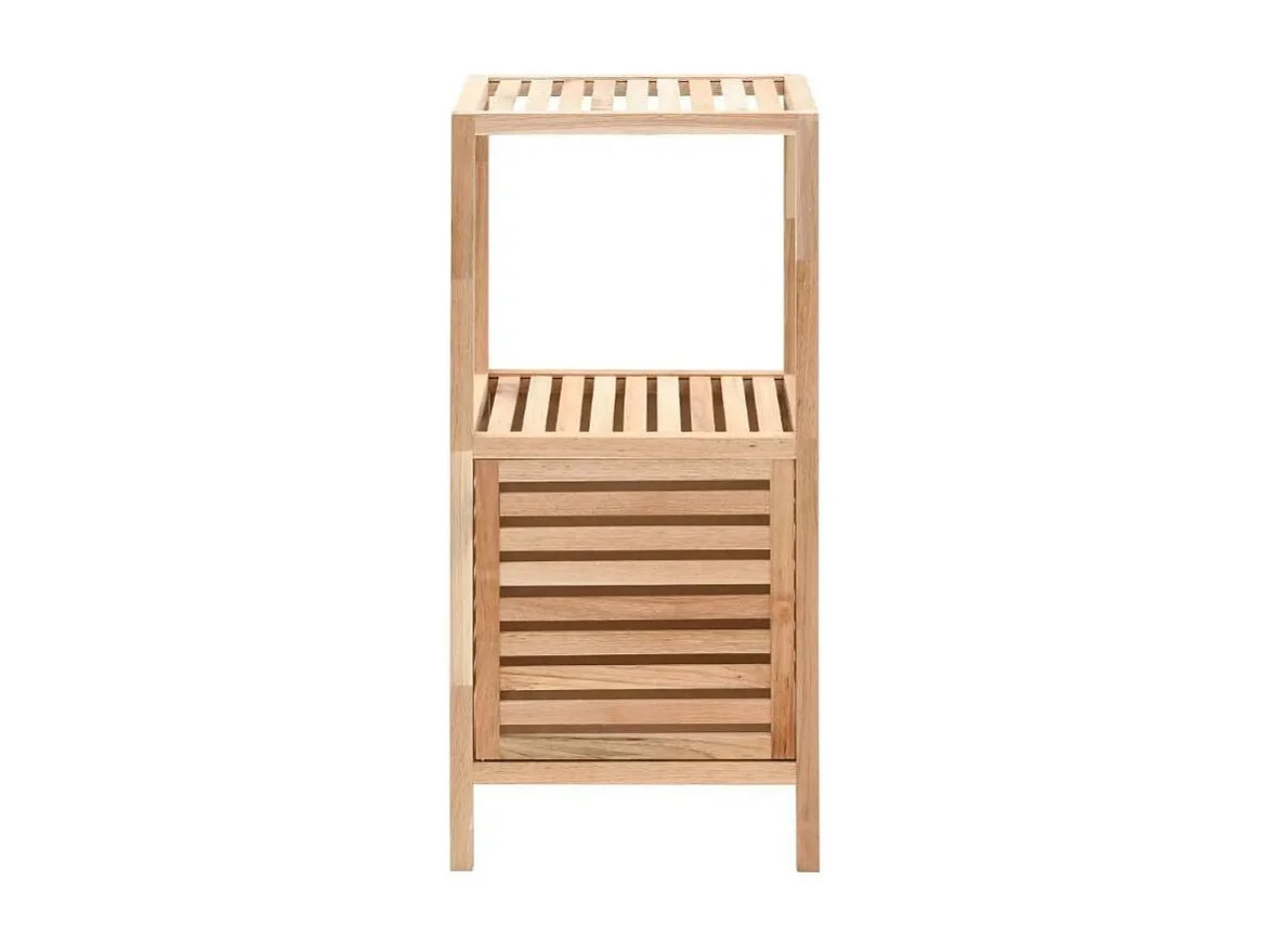 Etagère de rangement 1 porte 2 plateaux noyer massif clair Lenny