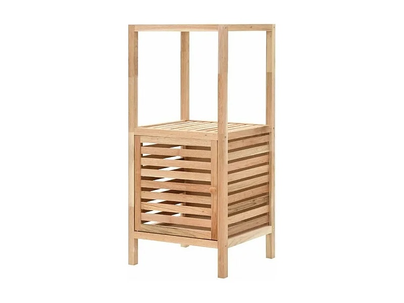 Etagère de rangement 1 porte 2 plateaux noyer massif clair Lenny