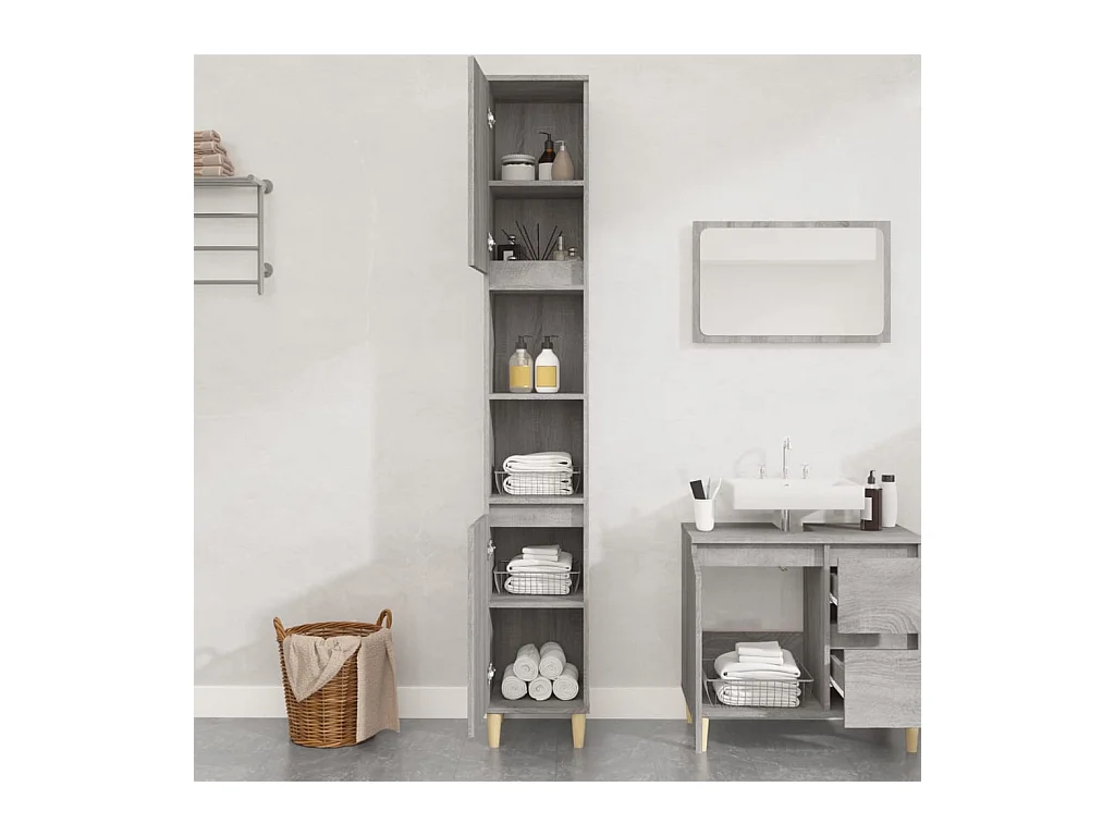 Armoire de bain sonoma gris 30x30x190 bois d'ingénierie