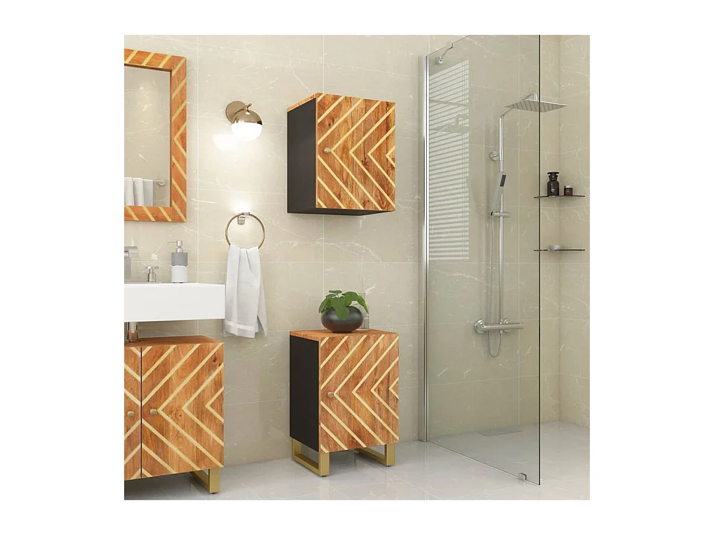 Armoire bain marron et noir 38x33,5x58 bois massif manguier