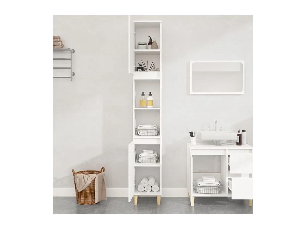 Armoire de salle de bain blanc 30x30x190 bois d'ingénierie