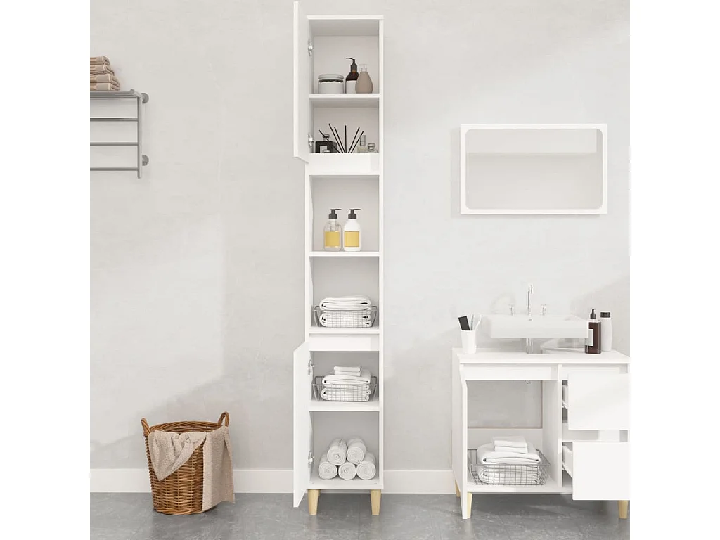 Armoire de salle de bain blanc 30x30x190 bois d'ingénierie