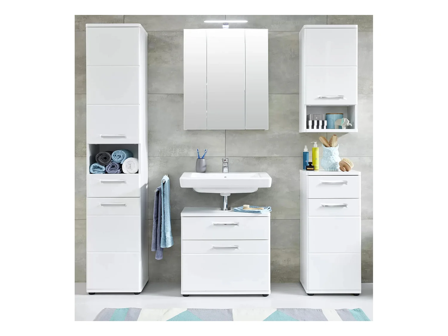 Rangement salle de bain 1 porte 1 tiroir mélaminé blanc Micko