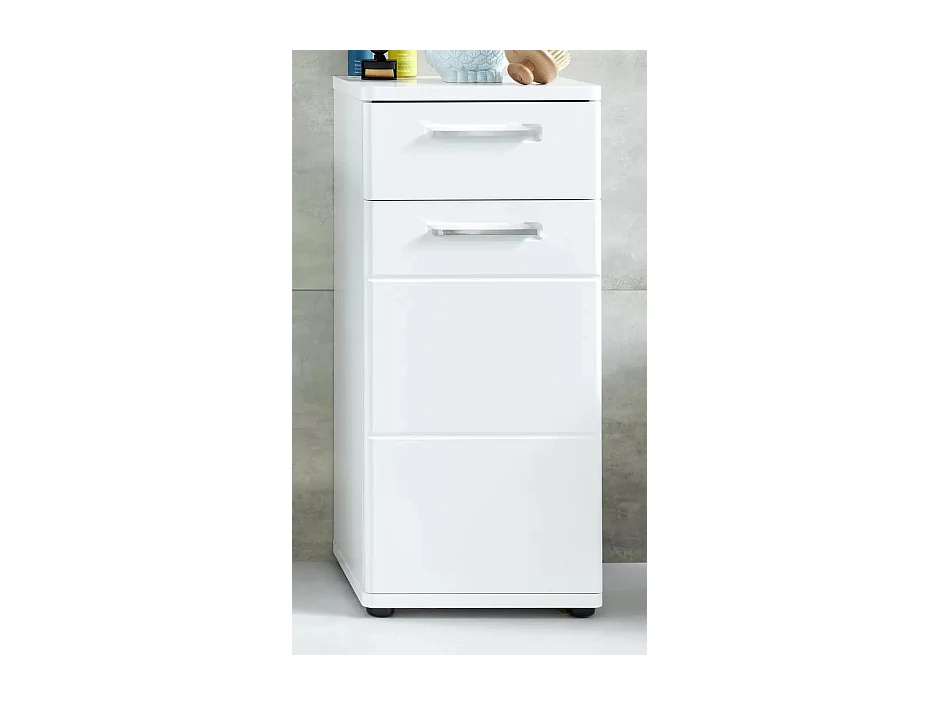 Rangement salle de bain 1 porte 1 tiroir mélaminé blanc Micko