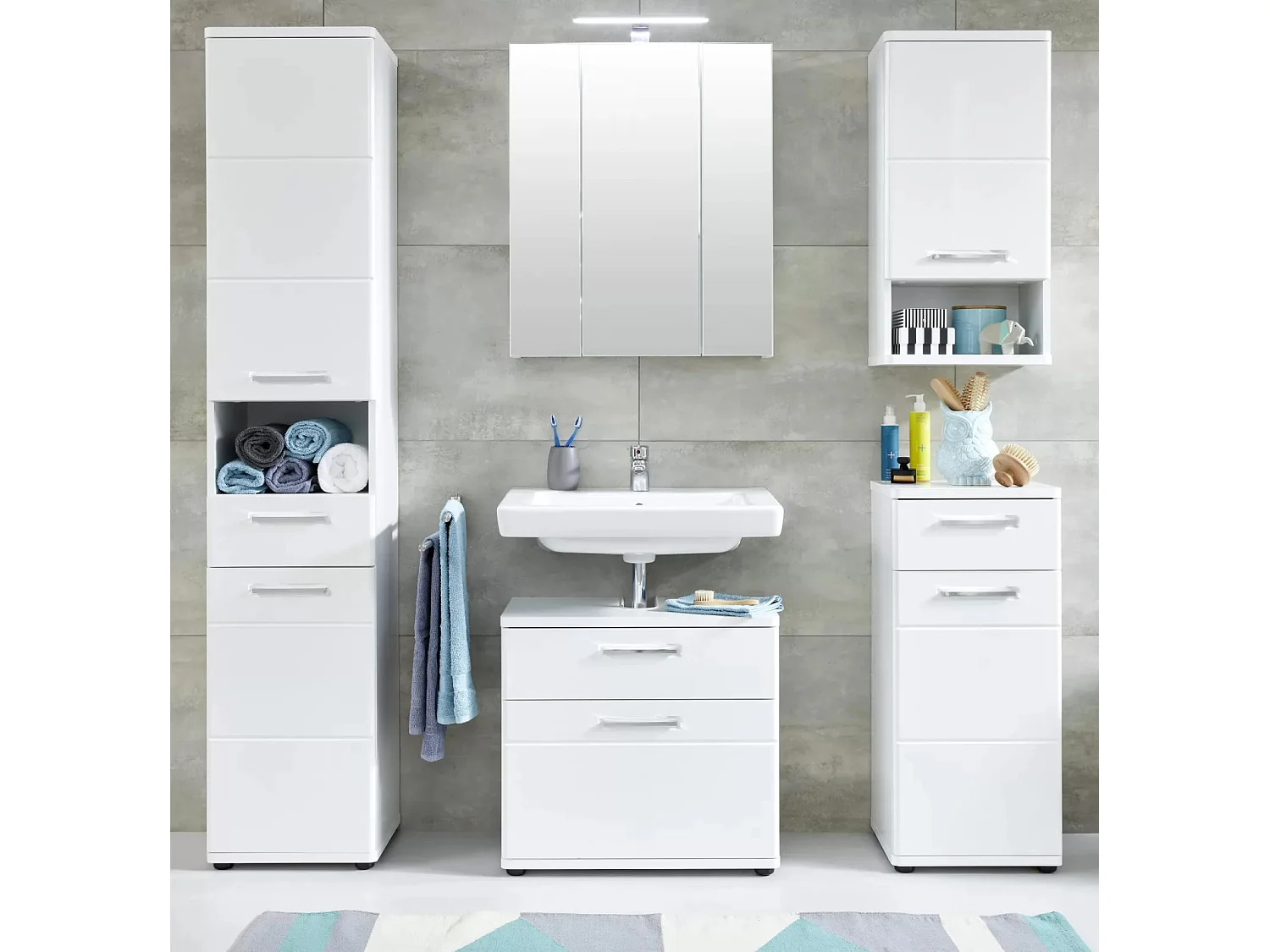 Rangement salle de bain 1 porte 1 tiroir mélaminé blanc Micko