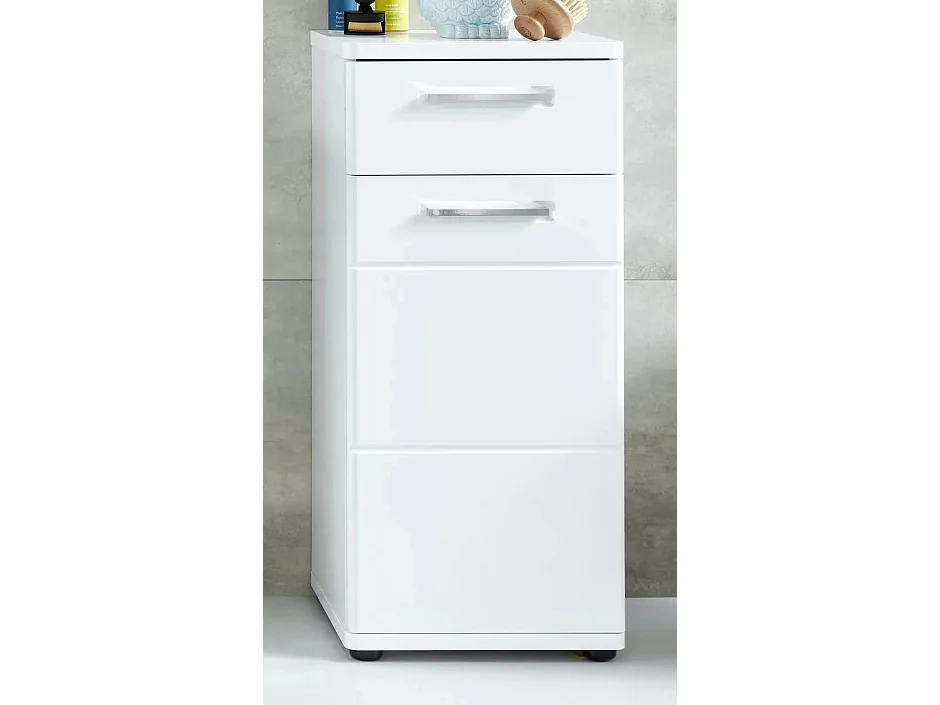 Rangement salle de bain 1 porte 1 tiroir mélaminé blanc Micko