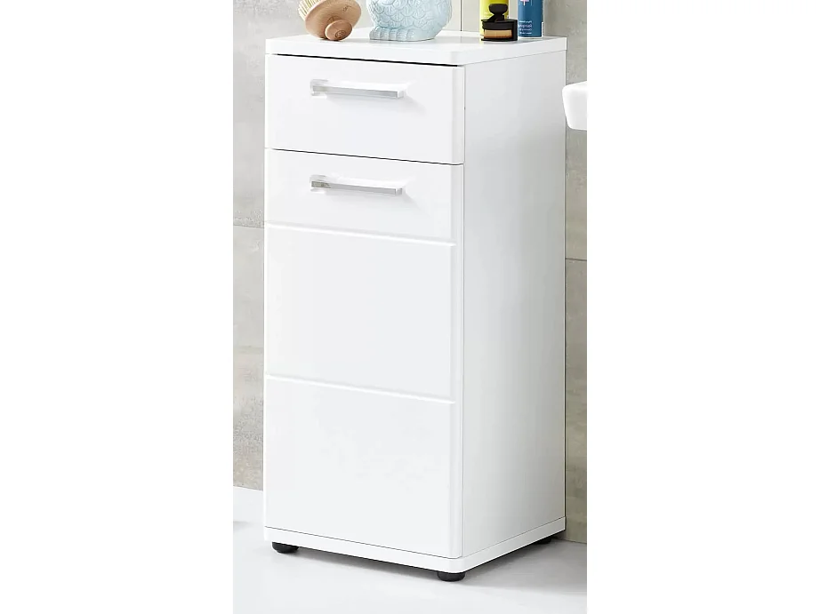 Rangement salle de bain 1 porte 1 tiroir mélaminé blanc Micko