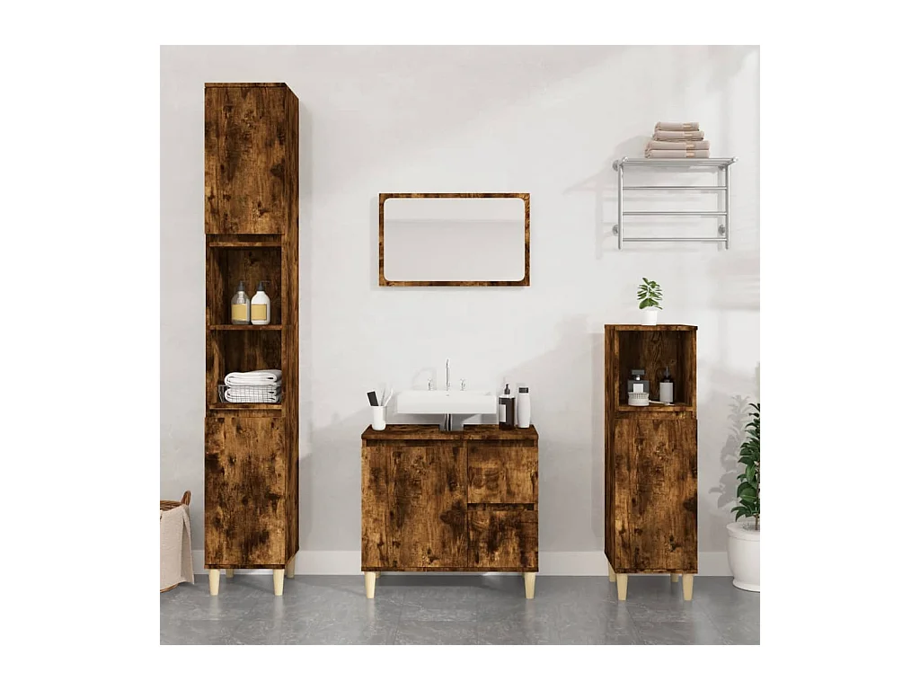 Armoire de bain chêne fumé 30x30x190 bois d'ingénierie