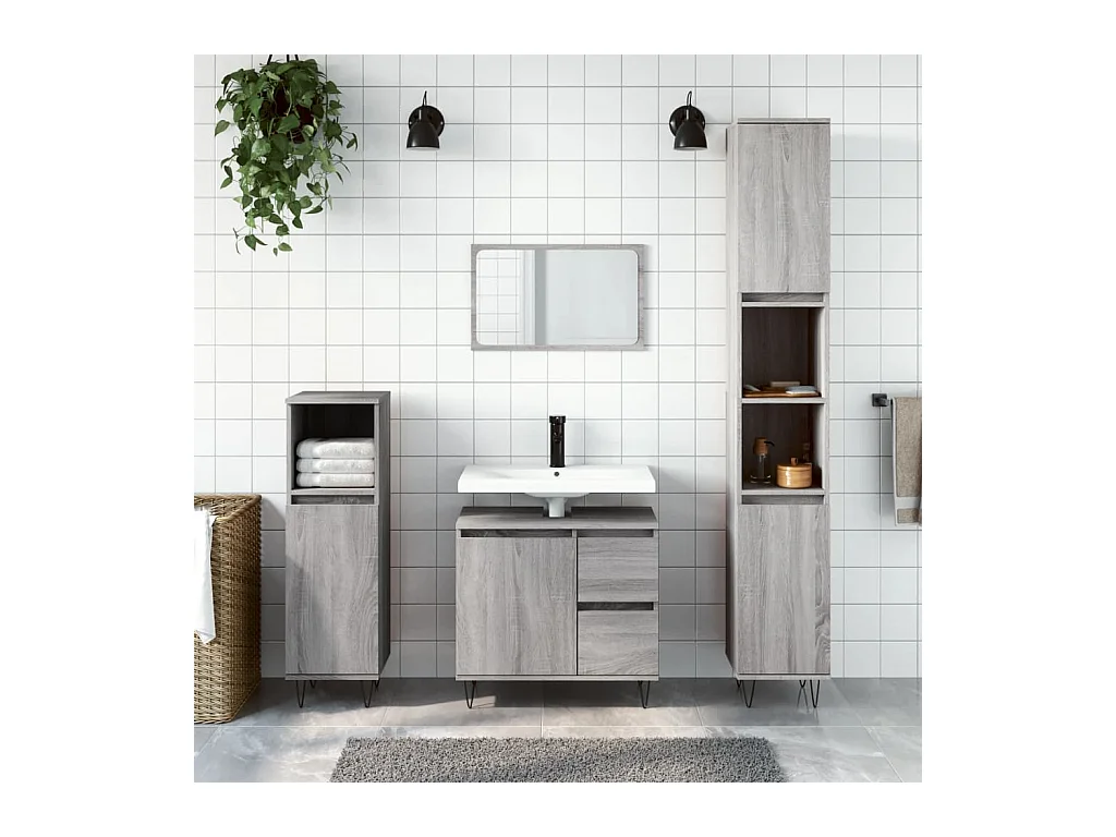 Armoire de bain sonoma gris 30x30x190 bois d'ingénierie