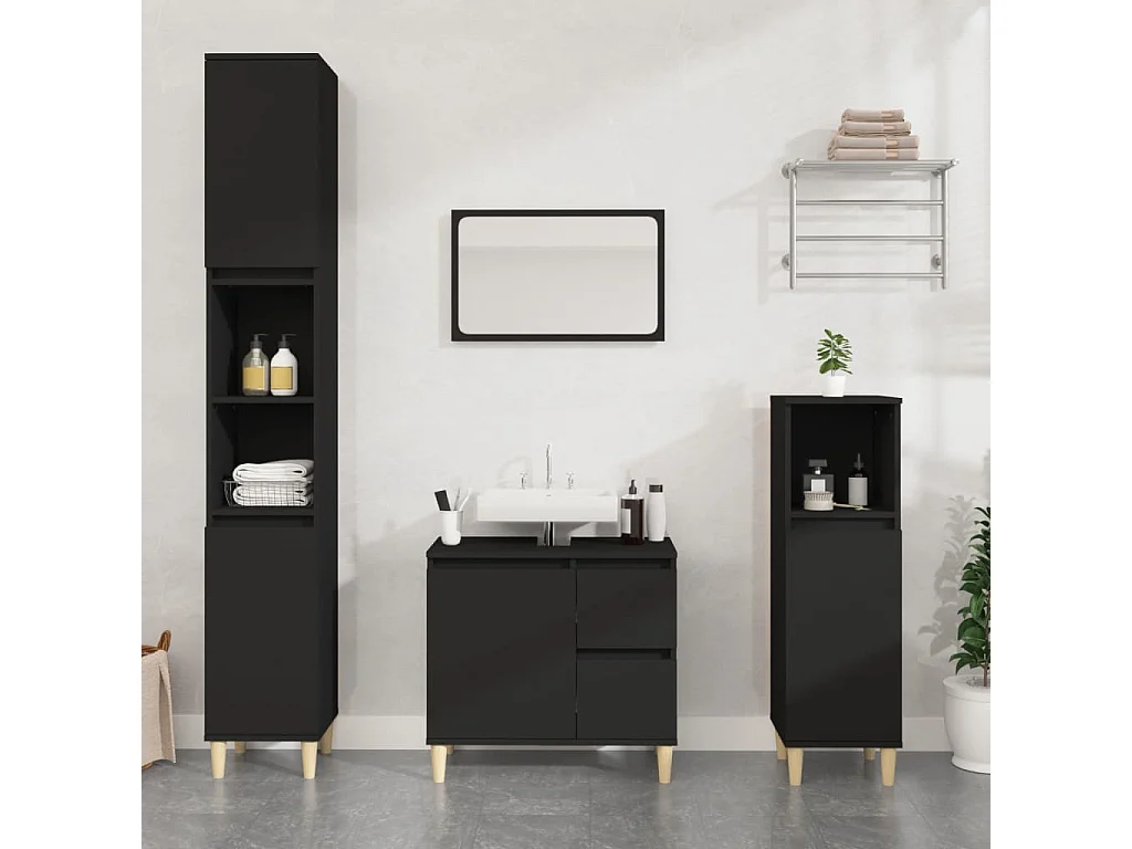 Armoire de salle de bain noir 30x30x190 bois d'ingénierie