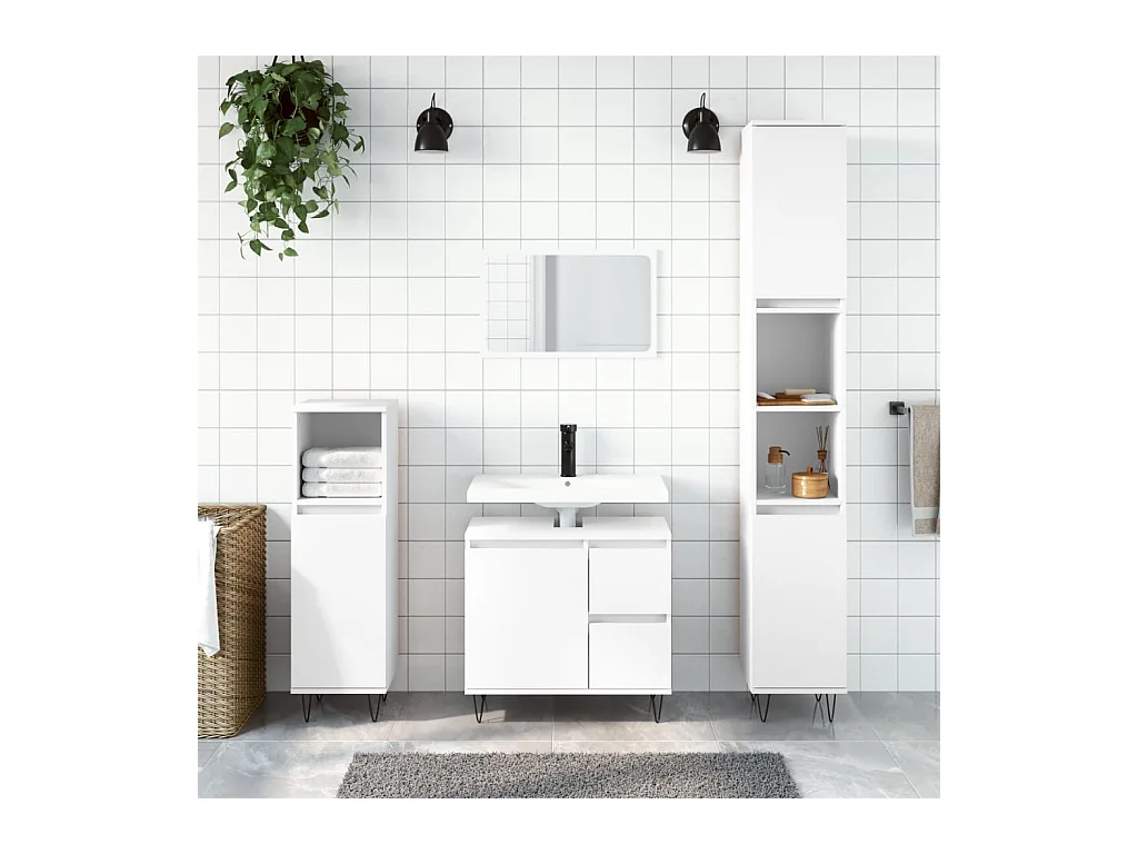 Armoire de salle de bain blanc 30x30x190 bois d'ingénierie