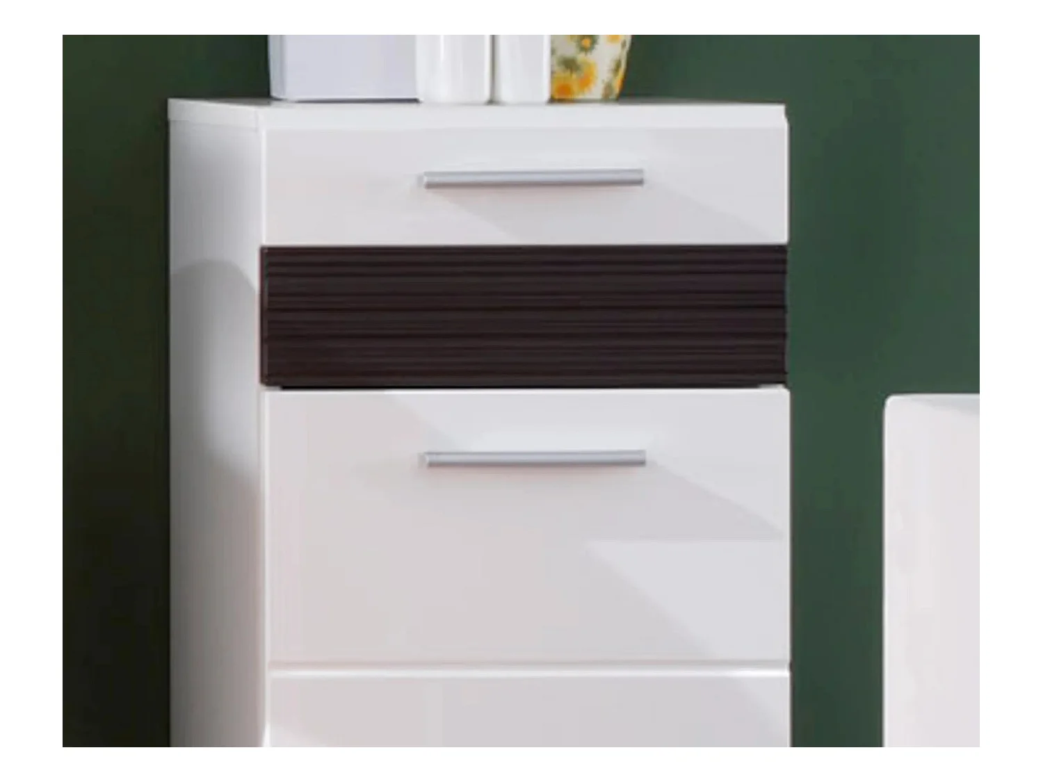 Rangement salle de bain 1 porte 1 tiroir blanc et chêne foncé Ivano