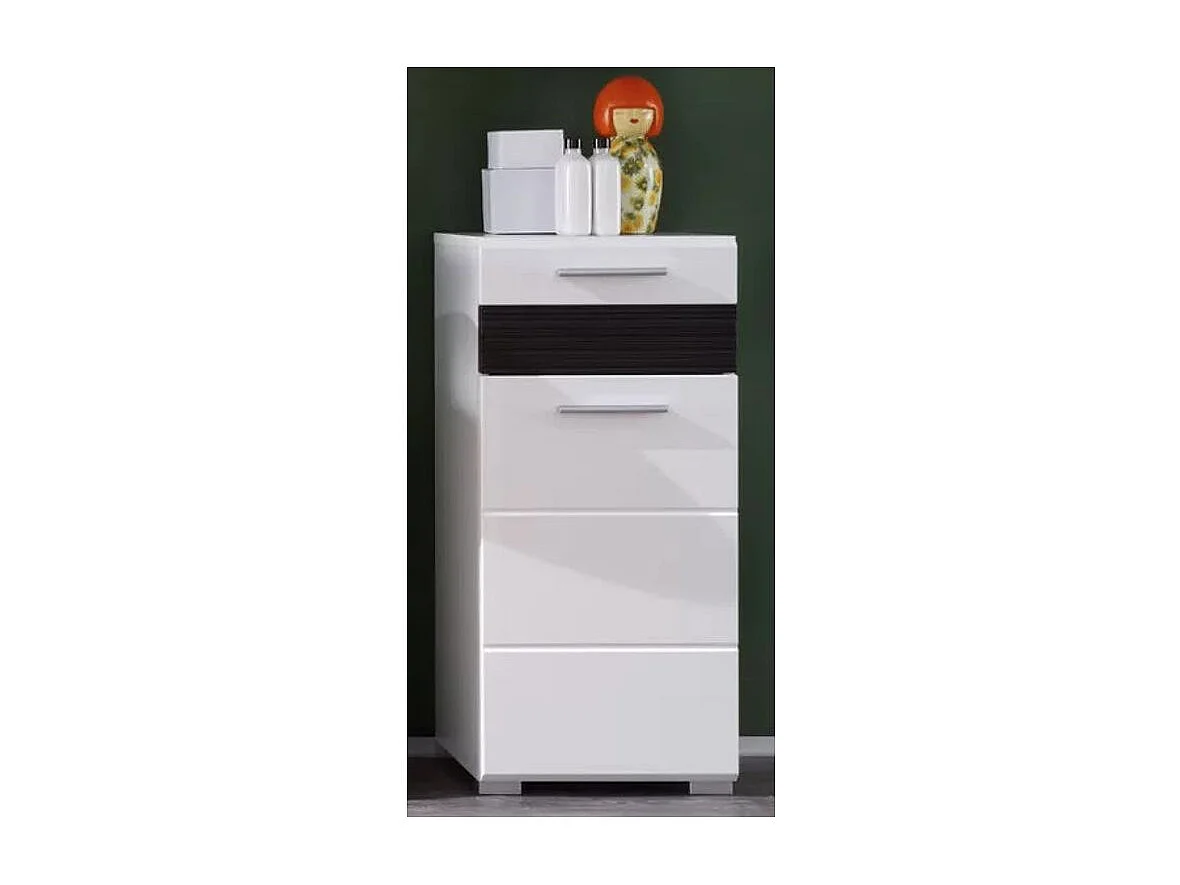 Rangement salle de bain 1 porte 1 tiroir blanc et chêne foncé Ivano