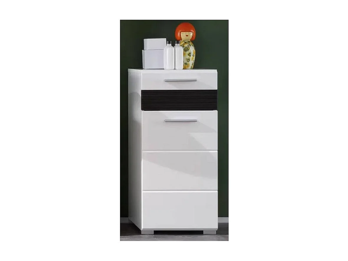 Rangement salle de bain 1 porte 1 tiroir blanc et chêne foncé Ivano