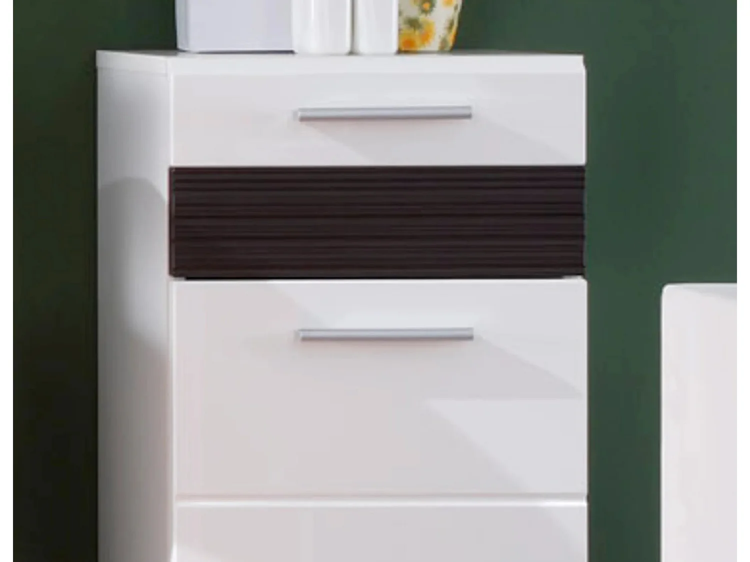 Rangement salle de bain 1 porte 1 tiroir blanc et chêne foncé Ivano