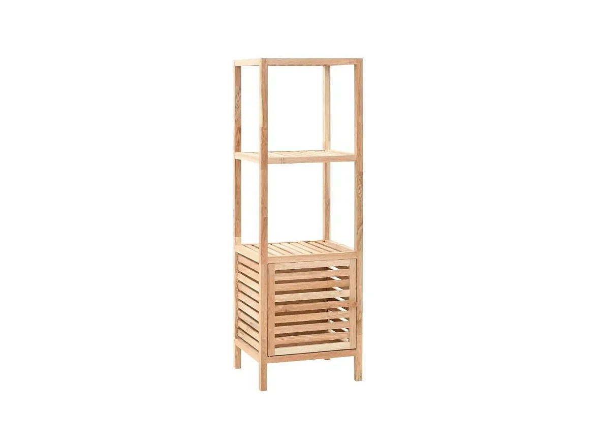 Etagère de rangement 1 porte 2 plateaux noyer massif clair Lenny 2