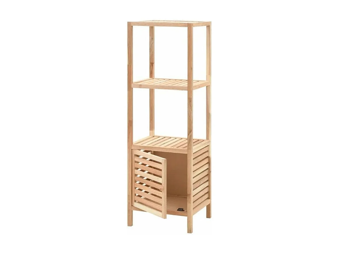 Etagère de rangement 1 porte 2 plateaux noyer massif clair Lenny 2