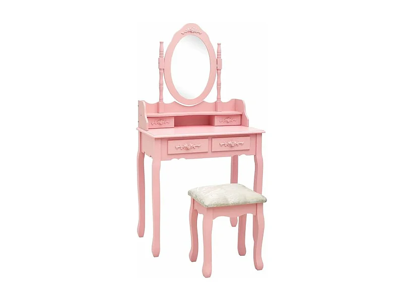 Ensemble de coiffeuse avec tabouret Rose 75x69x140 Paulownia