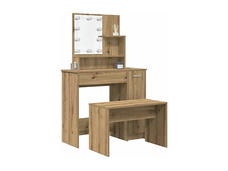 Ensemble de coiffeuse avec LED vieux bois bois d'ingénierie