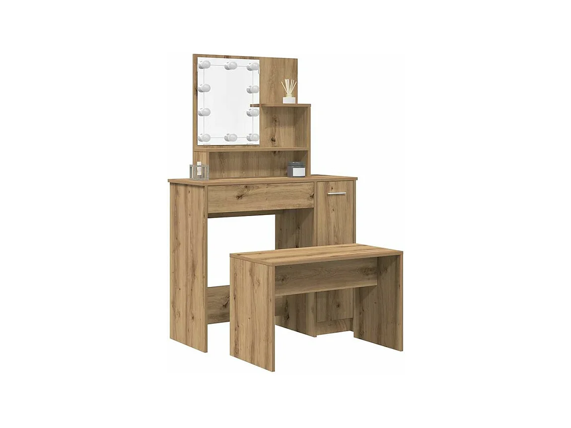 Ensemble de coiffeuse avec LED vieux bois bois d'ingénierie