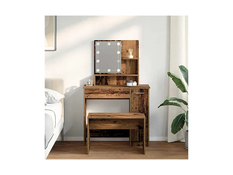 Ensemble de coiffeuse avec LED vieux bois bois d'ingénierie