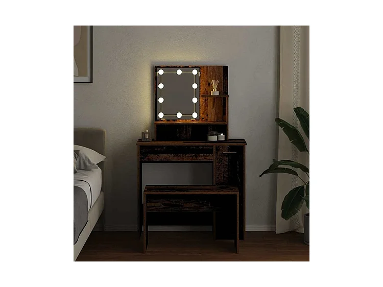 Ensemble de coiffeuse avec LED vieux bois bois d'ingénierie