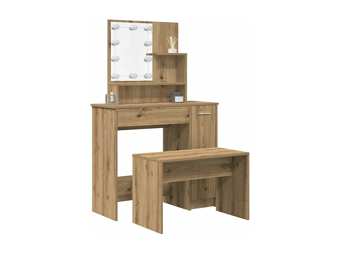 Ensemble de coiffeuse avec LED vieux bois bois d'ingénierie