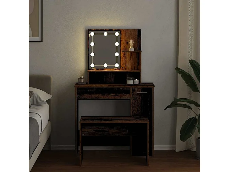 Ensemble de coiffeuse avec LED vieux bois bois d'ingénierie