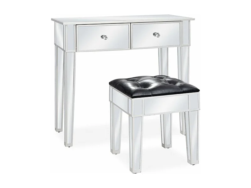 Coiffeuse miroir avec tabouret MDF et verre