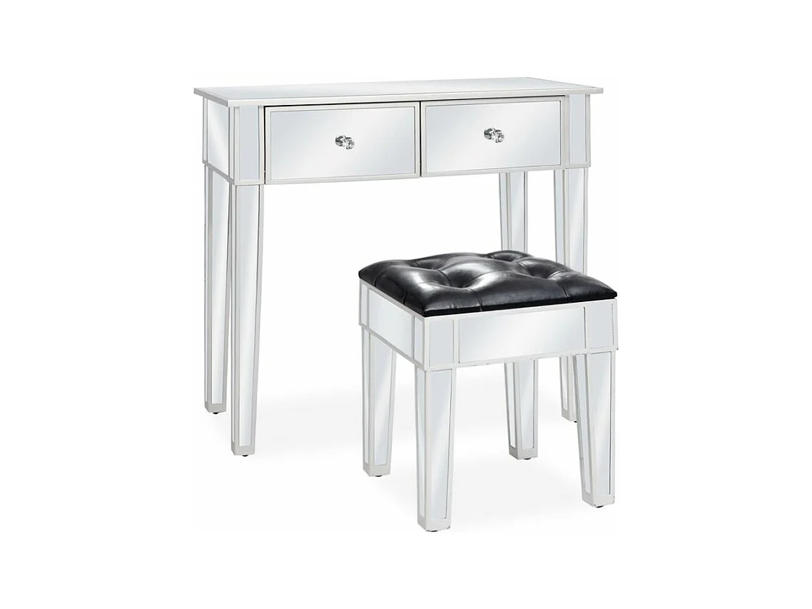 Coiffeuse miroir avec tabouret MDF et verre