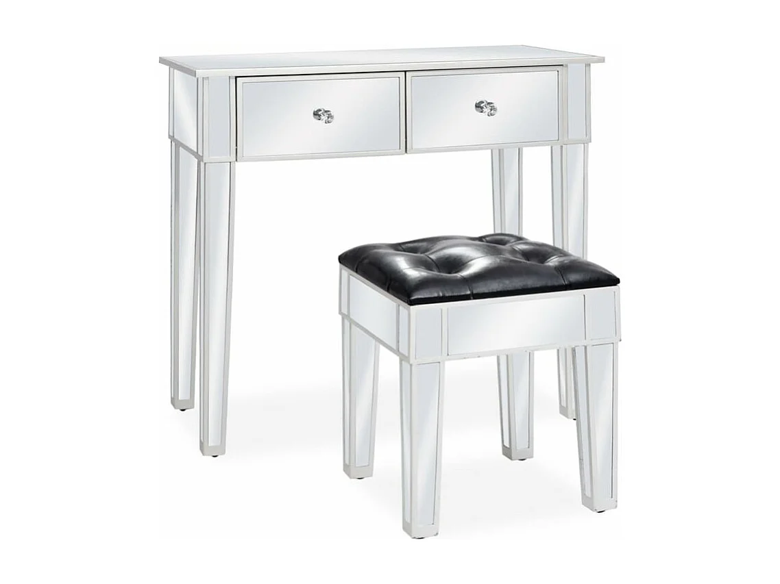 Coiffeuse miroir avec tabouret MDF et verre