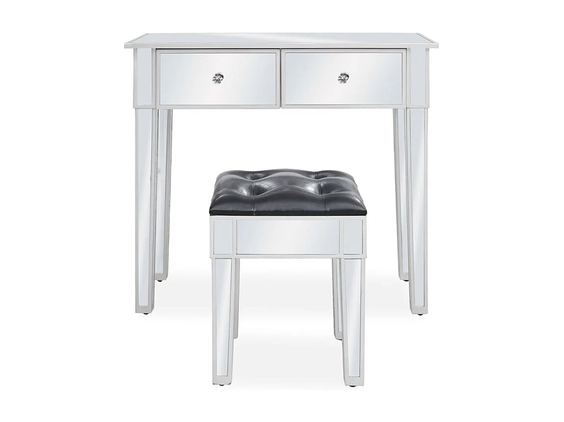 Coiffeuse miroir avec tabouret MDF et verre