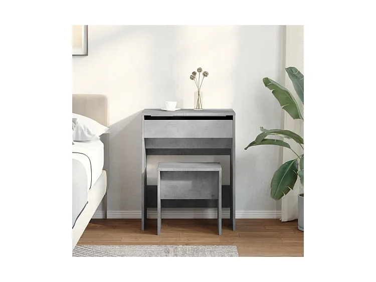 Coiffeuse et tabouret gris béton 60x40x113,5