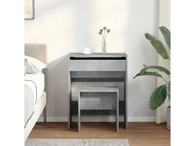 Coiffeuse et tabouret gris béton 60x40x113,5