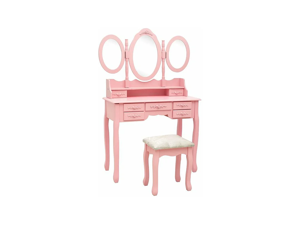 Coiffeuse avec tabouret et miroir pliable en 3 Rose